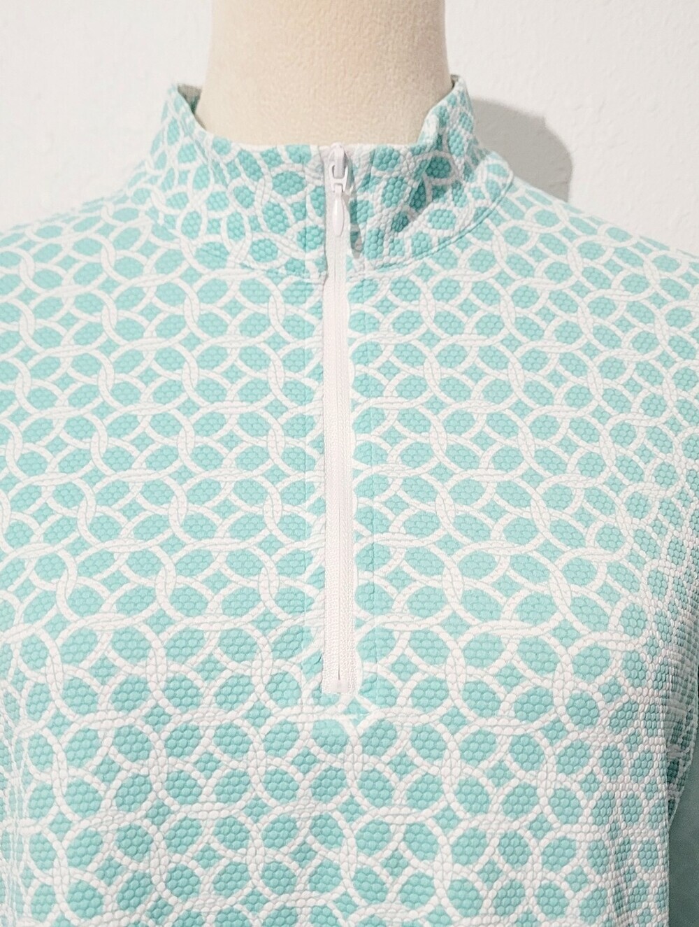 Tommy Bahama Active Pullover Large Aqua White 1/4 Zip Golf Top UPF Stretch - Picture 3 of 12